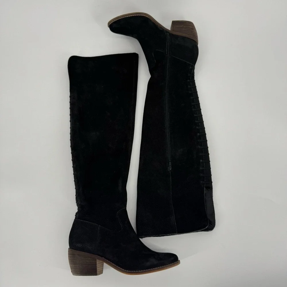 Lucky Brand Khlonn Over The Knee Bohemian Boho Black‎ Leather Boots Size 8.5
